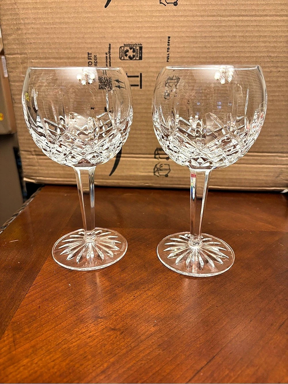 Lismore Waterford Crystal Balloon Wine Glasses Set of 2